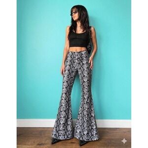 Vintage 90s Snake Print High Rise Flare Leg Pants Size Small Y2K Animal Print